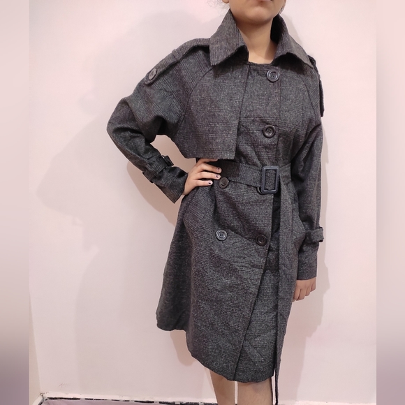Trench Coat Double Breasted Winter Coat Lapel Collar over knee - Picture 3 of 12